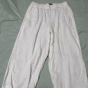 Classic Tahari Essentials 100% Linen White Wide Leg Cropped Pants Size XL